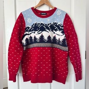 Lands' End Holiday Mountain Scene Winter Ski Crew Neck Sweater Size L
